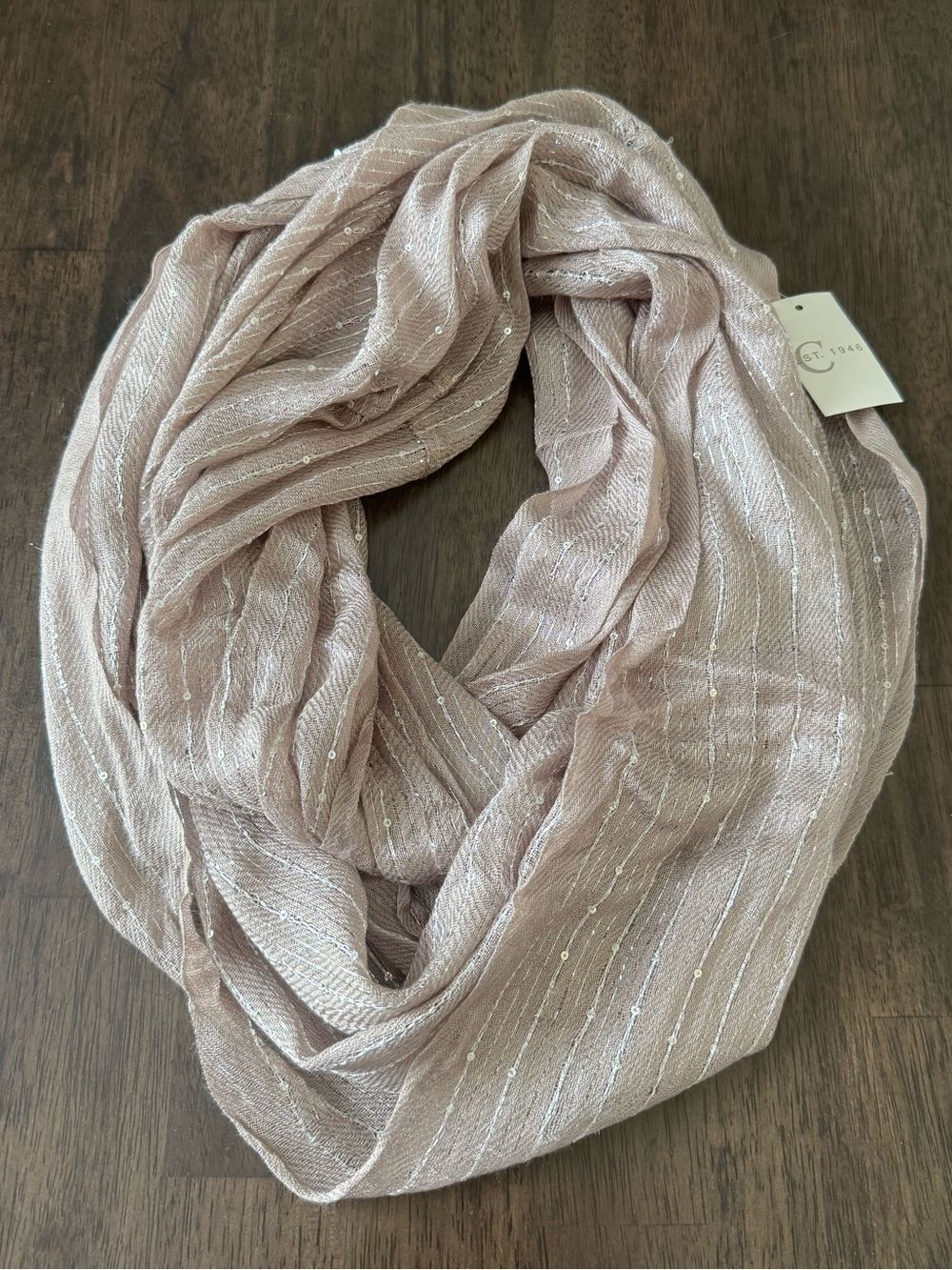 C est. 1946 Champagne Sequin Infinity Scarf Accessory